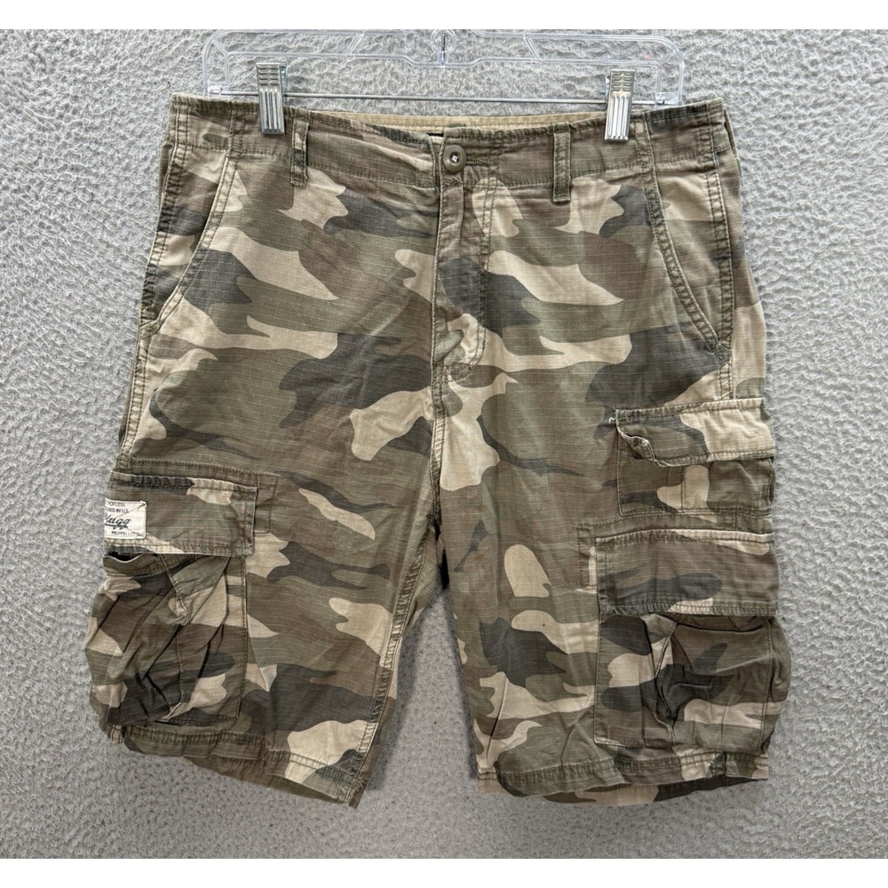 Plugg Shorts Mens 29 Camouflage Ripstop Cargo Woodland Camo Grunge Skater Y2K